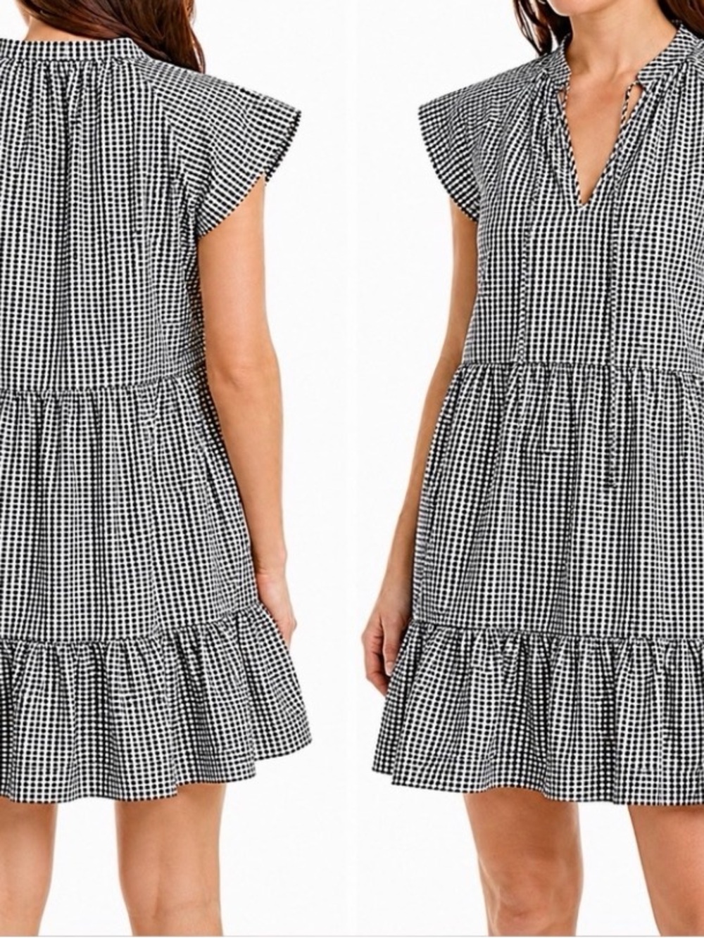 Tyler Boe Black & White Gingham Tiered Mini Dress